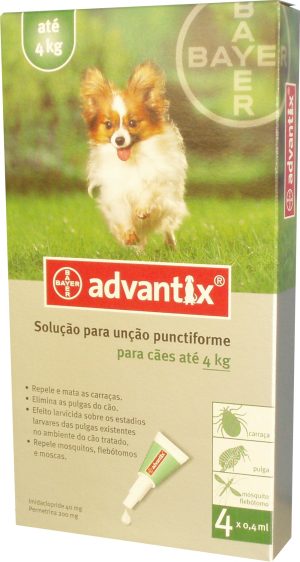 Advantix Cão Solução Unção Menos 4 Kg 0,4ml x 4